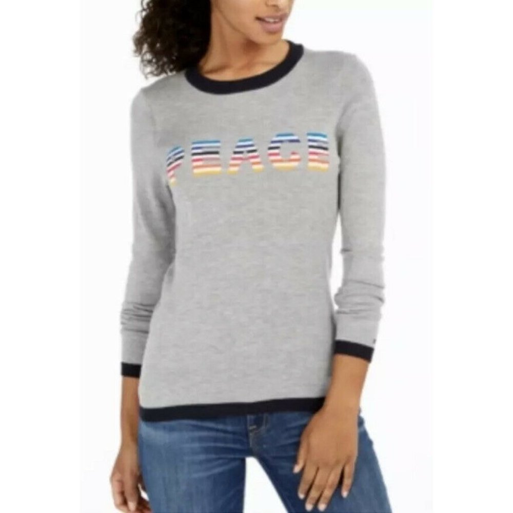 Tommy Hilfiger Women XL Gray Rainbow Peace Sweater - Picture 1 of 3
